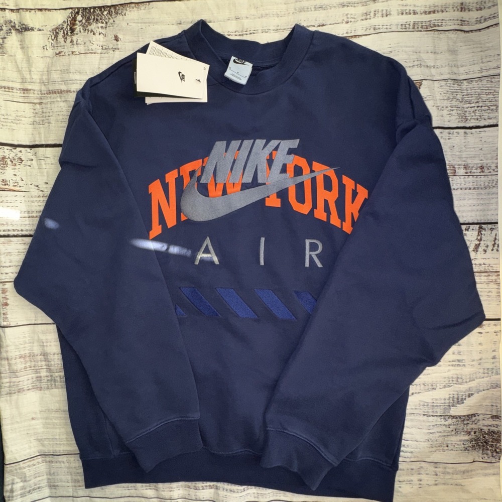 Nike Air New York Crewneck Sweatshirt Fleece Navy HQ1101-492 Men's Medium Knicks